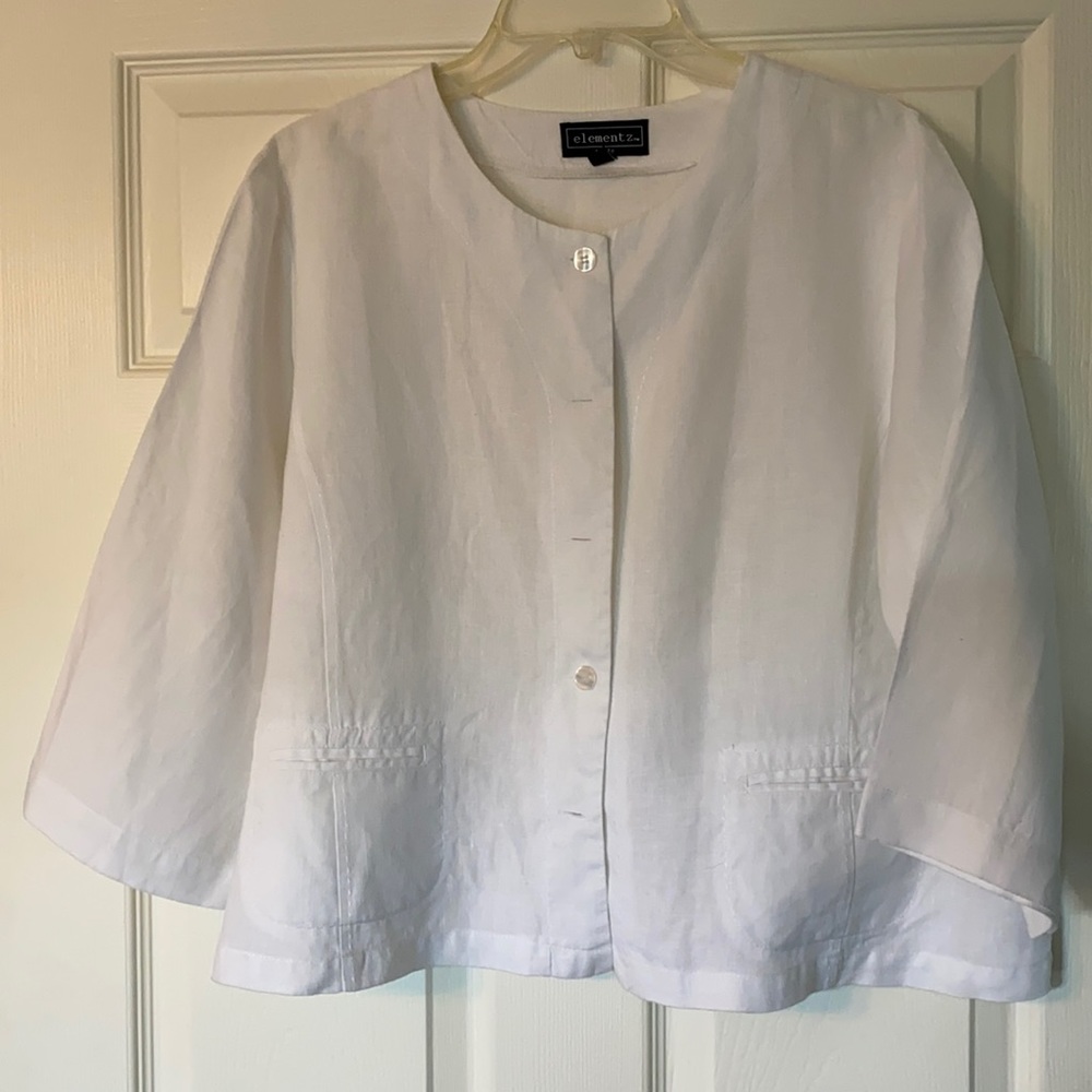 Elementz Petite White 3/4 Sleeve Linen Jacket